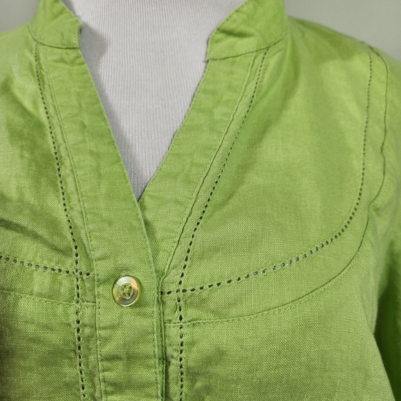 Carol Reed Linen Lime Green Women's Blouse, Sz 1X - Picture 5 of 8